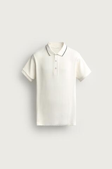ZARA ПОЛО REGULAR FIT RETRO, ЖЕЛТОВАТО-БЕЛЫЙ