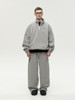 Drawstring Half-Zipped Sweatshirt Grey