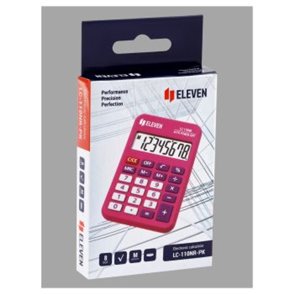 Калькулятор карманный Eleven LC-110NR-PK, 8 разрядов, питание от батарейки, 58*88*11мм, розовый LC-110NR-PK