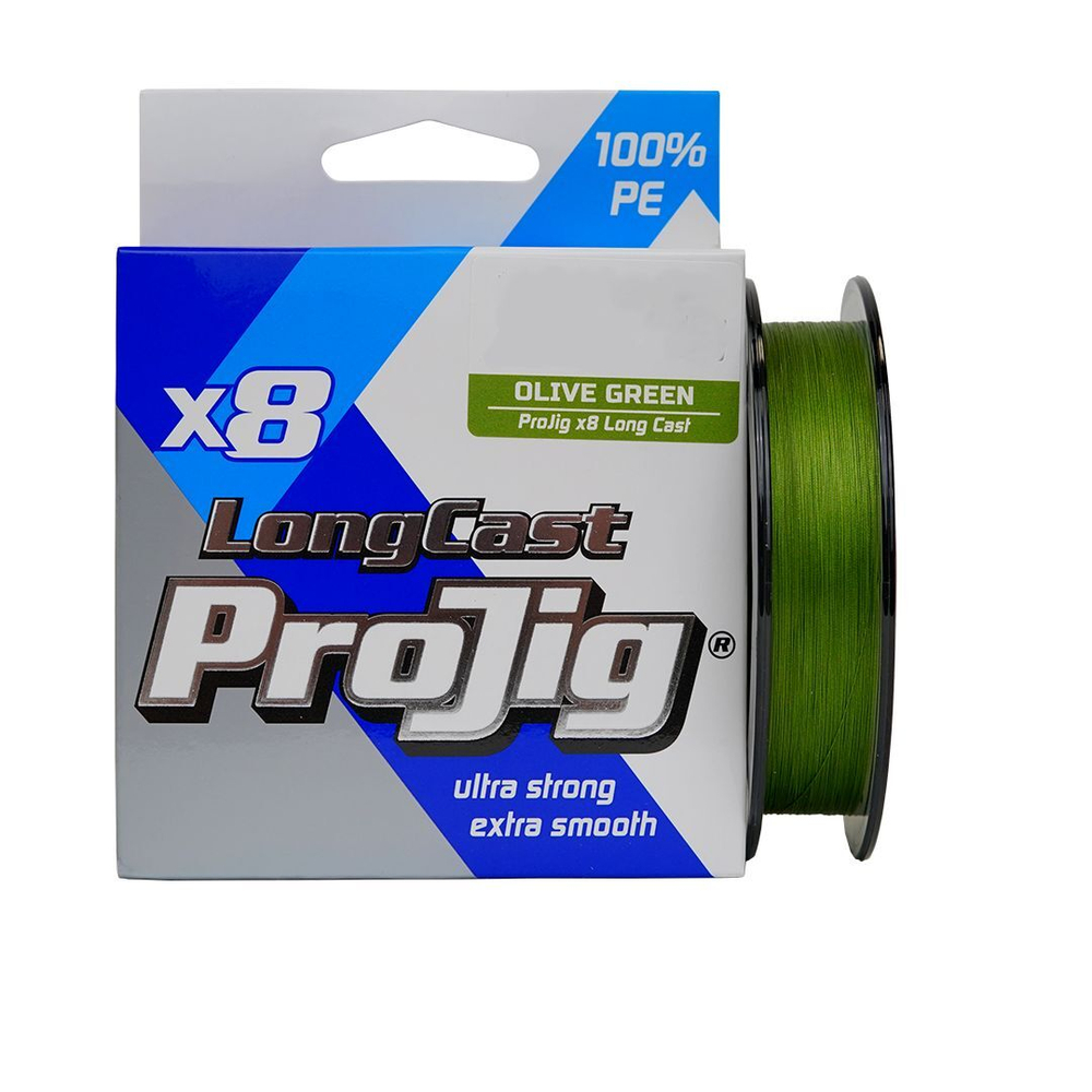 Плетеный шнур для рыбалки ProJig X8 Long Cast 0,12 мм, 9,0 кг, 100 м, хаки. Товар уцененный