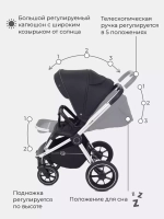 Коляска детская "FLEX GRAND" (2в1) RA072 Midnight Black + сумка