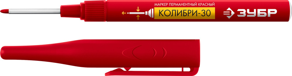 ЗУБР Колибри-30 красный, наконечник L 30 мм, ᴓ 2.8 мм, перманентный маркер для отверстий (06338-3)