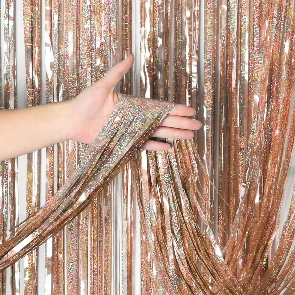 Занавес фольгированный TINSEL «Дождь» ш1м, в2м (галограмма), Шампань