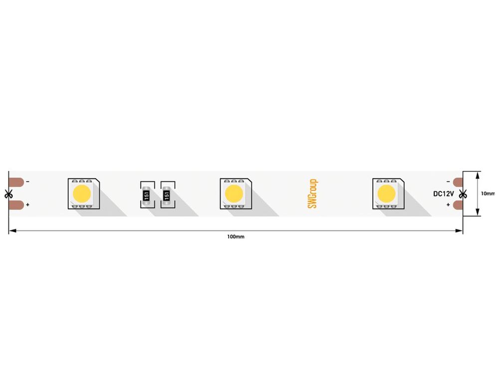 Светодиодная лента 5050, 30 LED/м, 7,2 Вт/м, 12В , IP20, Цвет: Теплый белый, SWG530-12-7.2-WW-M Светодиодная лента 5050, 30 LED/м, 7,2 Вт/м, 12В , IP20, Цвет: Теплый белый, SWG530-12-7.2-WW-M