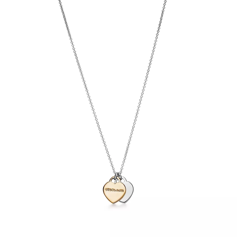 Подвеска из серебра и золота 18k(750проба), Tiffany💙 Двойные сердечки, В наличии.