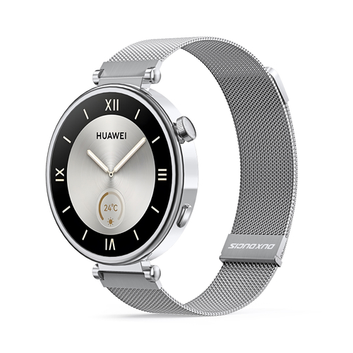Ремешок из нержавеющей стали серебристого цвета от Dux Ducis для смарт часов Huawei watch GT4, GT5, GT5 Pro (18мм), серия Milanese Series (миланская петля)