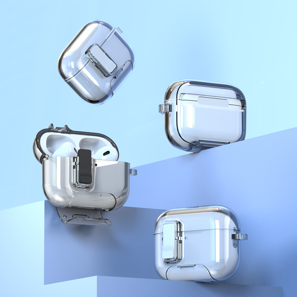Чехол прозрачный защитный с магнитным замком для наушников AirPods Pro 3, серия PECR Series Case, в комплекте с карабином