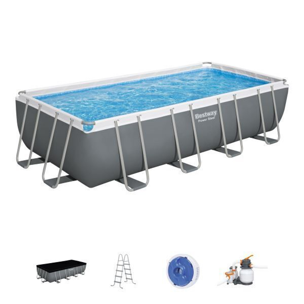 Бассейн каркасный Power Steel Rectangular прямоугольный 549*274*122 см + 3 аксессуара Bestway (56466)