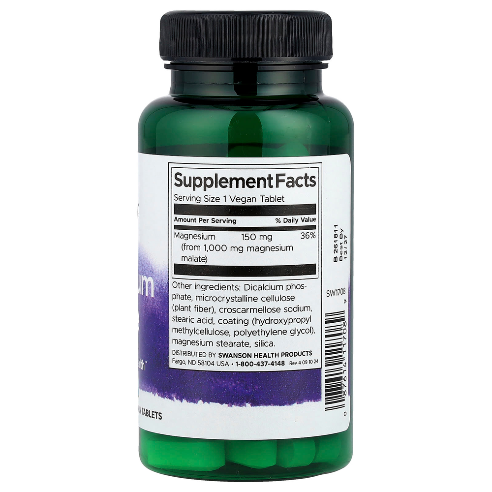 Swanson Vitamins, малат магния, 1000 мг, 60 веганских таблеток