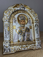 Николай Чудотворец, икона арочная с рамкой, красное дерево 206х270