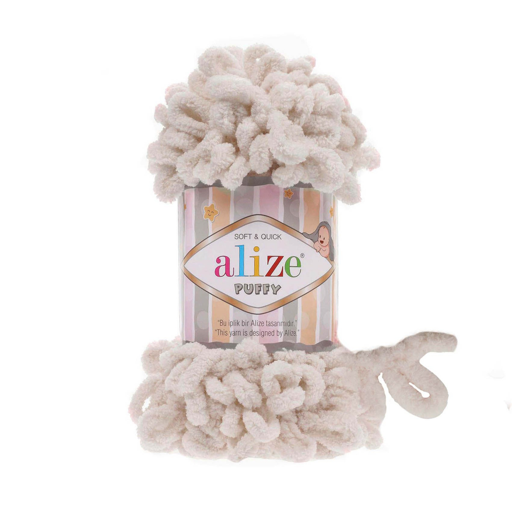 Пуффи (Puffy) пряжа Alize 100%микрополиэстер 5х100г/9,2 м 599 слоновая кость