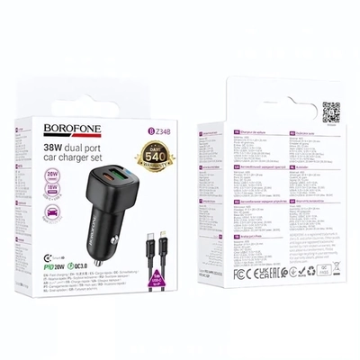 Автомобильное зарядное устройство BOROFONE BZ34B Type-C Lightning PD38W(1C1A) Black
