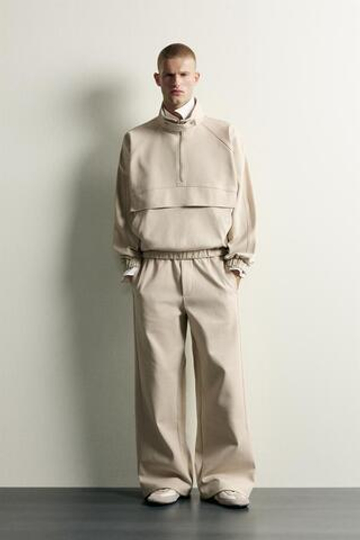 ZARA ТЕХНИЧЕСКИЕ БРЮКИ WIDE FIT, ЭКРЮ/БЕЖЕВЫЙ