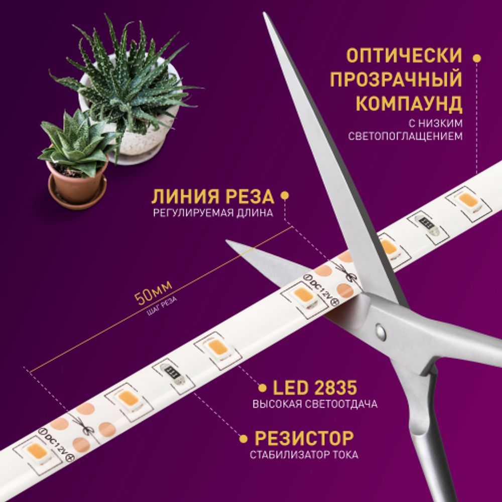 Светодиодная лента для растений ЭРА FITO-Strip Light-RB-2m красно-синего спектра, 2 м, IP65 с адаптером 12V в комплекте | Светодиодные ленты для растений