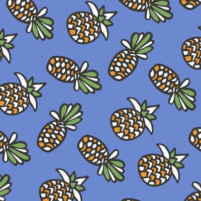Buy summer fruit fabric hand drawn pineapples blue