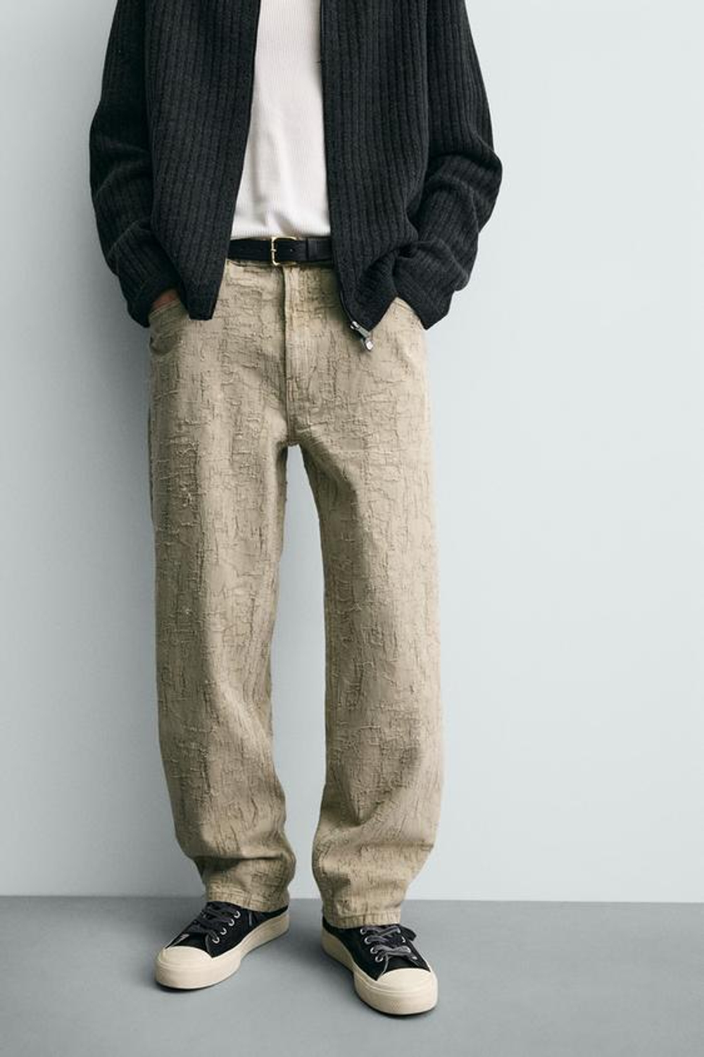 ZARA БРЮКИ STRAIGHT FIT ЖАККАРД, ХАКИ