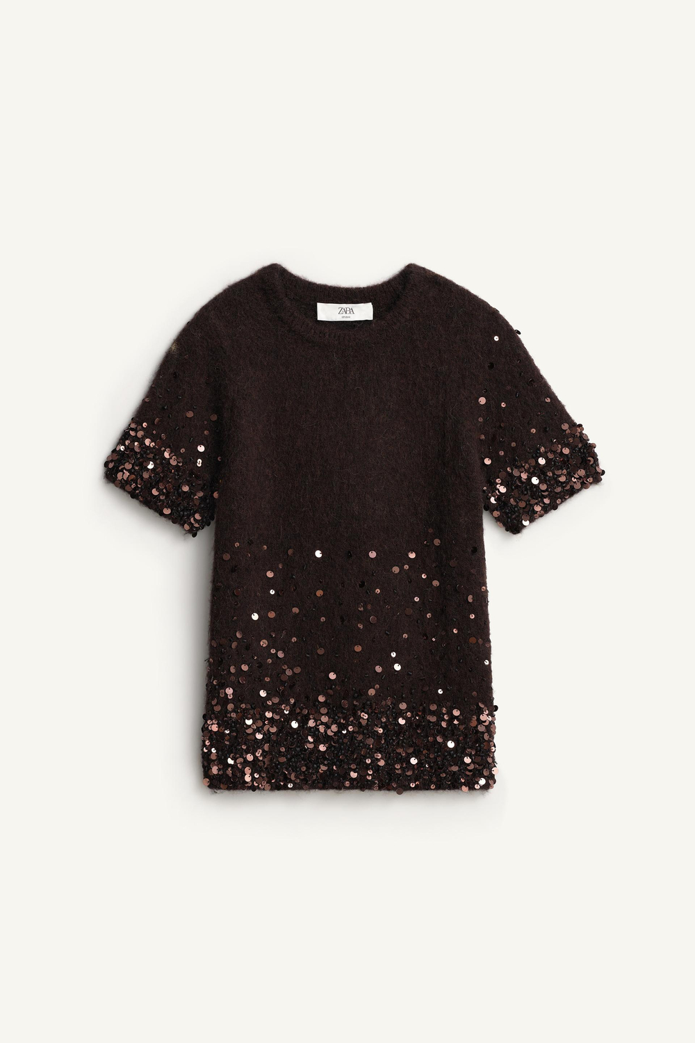 ZARA СВИТЕР С КОРОТКИМИ РУКАВАМИ - LIMITED EDITION, КОРИЧНЕВЫЙ