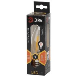 Лампа светодиодная ЭРА F-LED B35-7W-827-E27 7Вт филамент свеча теплый белый свет Е27 | Филаментные декоративные