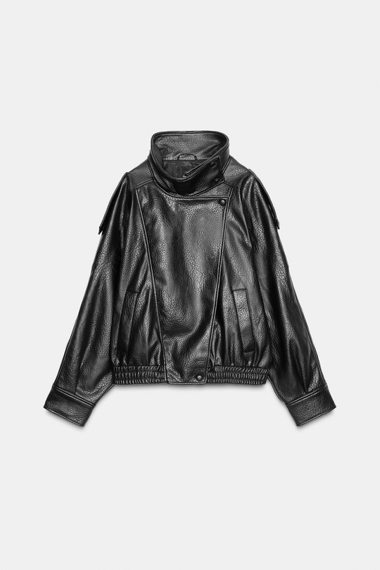 ZARA КУРТКА ИЗ ИСКУССТВЕННОЙ КОЖИ, ЧЕРНЫЙ
