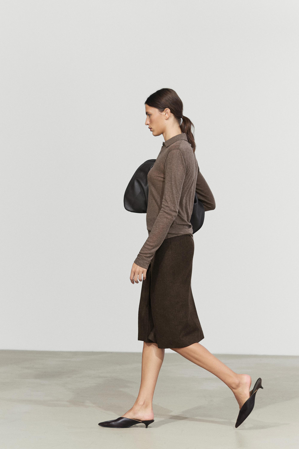 Massimo Dutti Шерстяное поло с длинными рукавами, норка