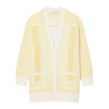 Женская Кофта теннисная Lacoste Tennis Court Jacquard Long - white/yellow