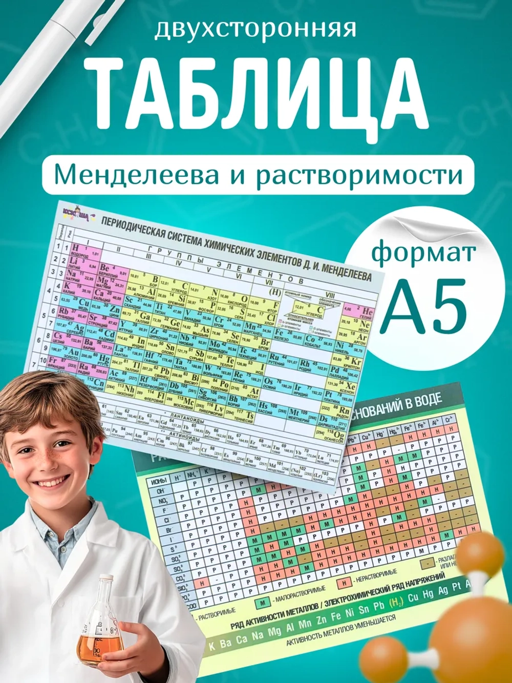 Таблица Менделеева и растворимости А5 для химии