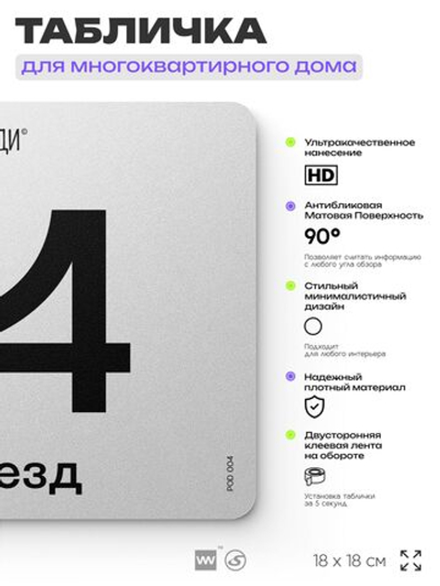 Табличка с номером подъезда 4, для многоквартирного жилого дома, серия СОСЕДИ, 18х18 см, пластиковая, Айдентика Технолоджи