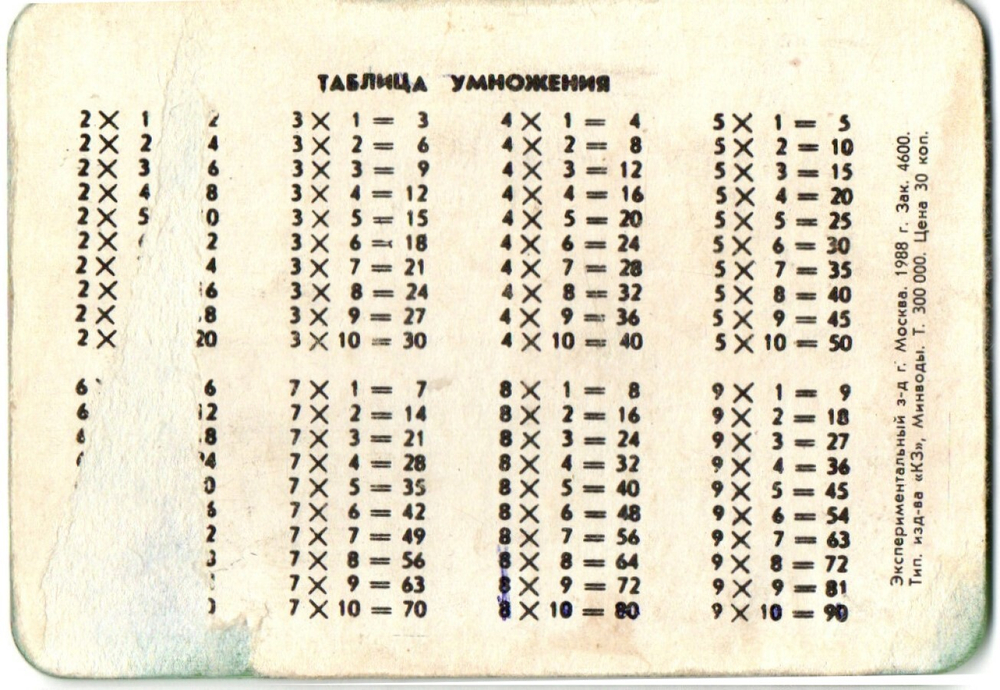 Календарик 1988 г. Таблица умножения. Стерео. Кот Леопольд XF