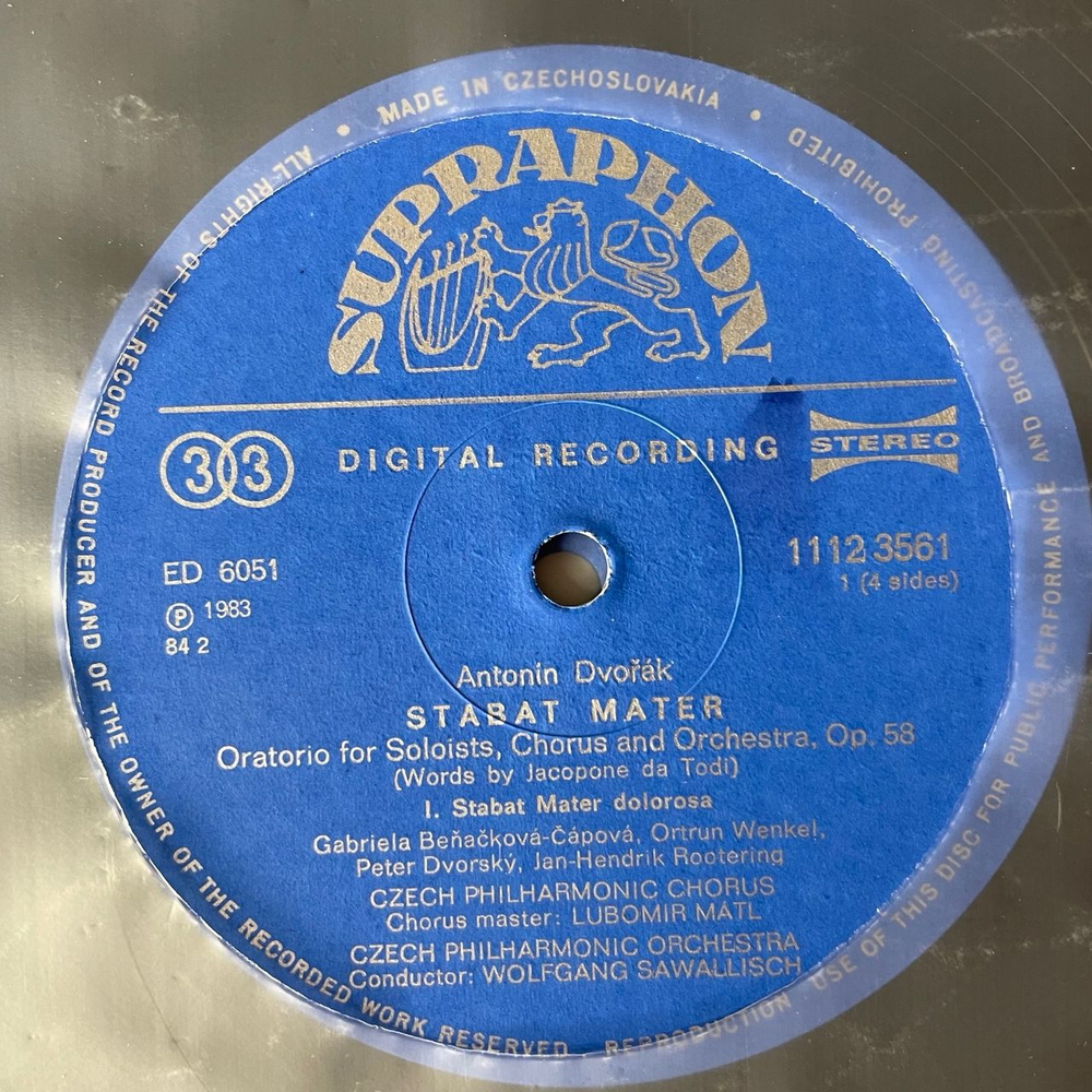 Винтажная виниловая пластинка LP Anton n Dvorak Антонин Дворжак, Стабат Матер Stabat Mater (Чехословакия 1983)