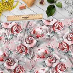 Ткань флис акварельные розы на сером