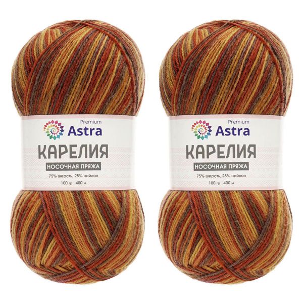 Пряжа Astra Premium (Астра Премиум) Карелия носочная (Karelia sock) / уп.2 мот. по 100 г, 400 м, 1001