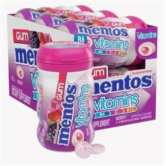 Mentos Vitamin Berry (Ментос Ягоды Жев.резинка банка) 50гр (6шт) банка