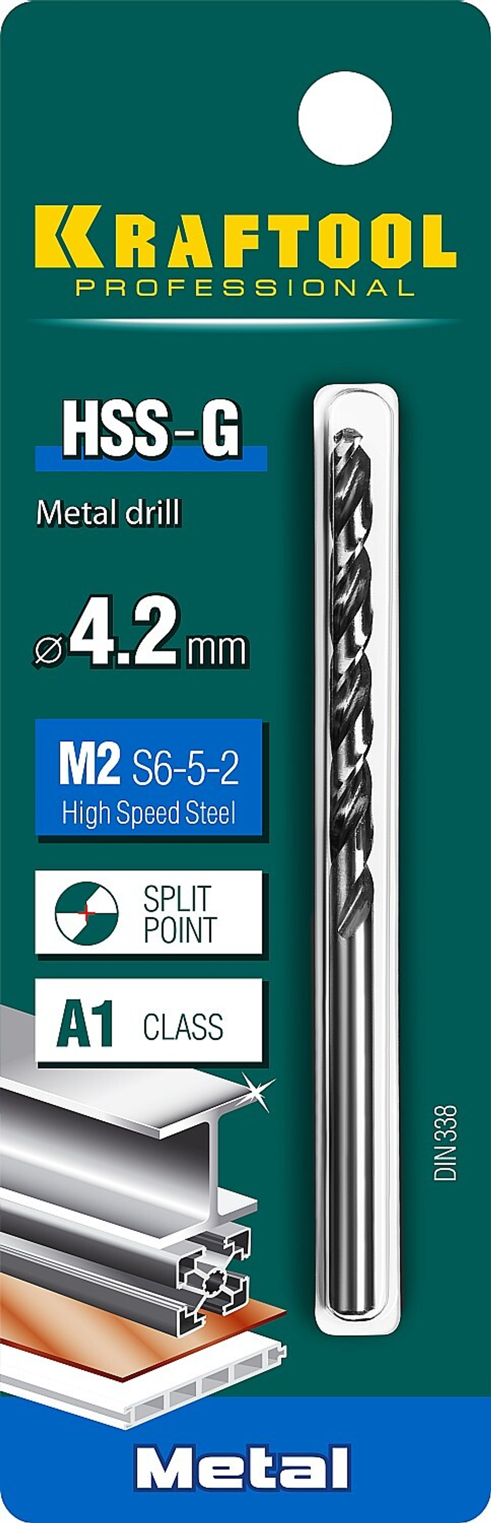 KRAFTOOL HSS-G, 4.2 х 75 мм, сталь P6M5, сверло по металлу (29651-4.2)