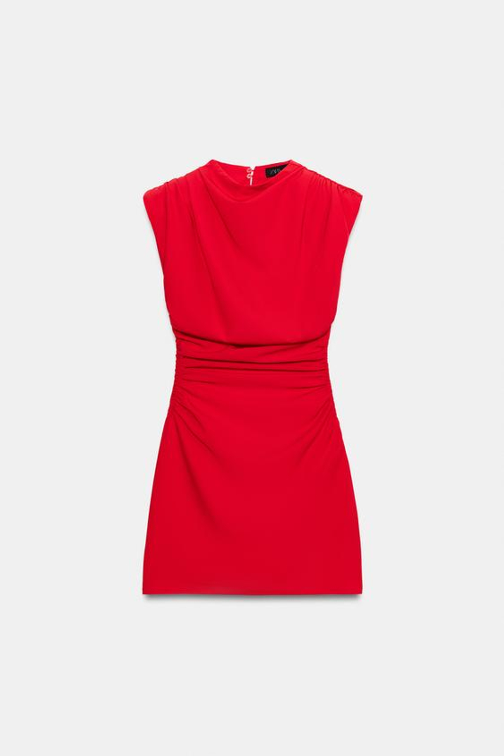 ZARA МИНИ-ПЛАТЬЕ СО СБОРКАМИ И ПОДПЛЕЧНИКАМИ, КРАСНЫЙ