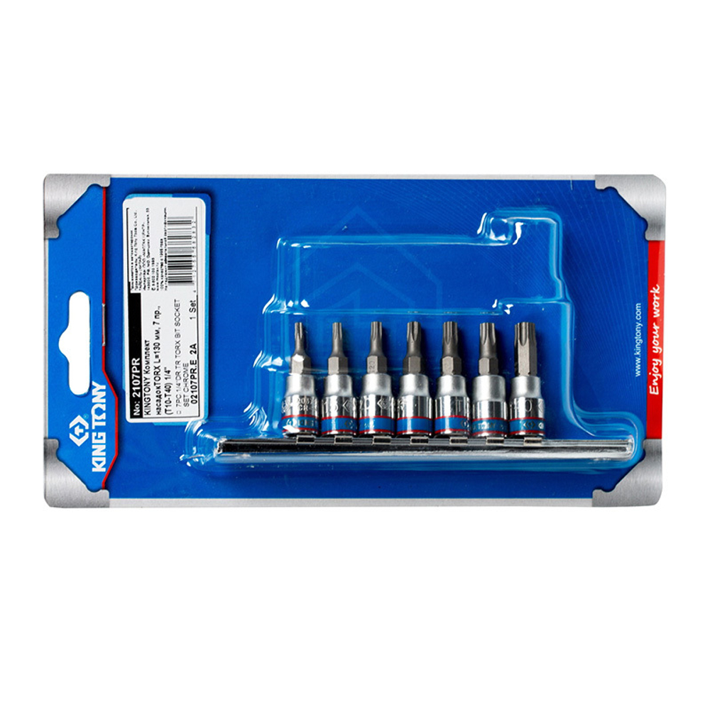 Набор торцевых насадок 1/4", TORX с отверстием, Т10-Т40, 7 предметов KING TONY 2107PR