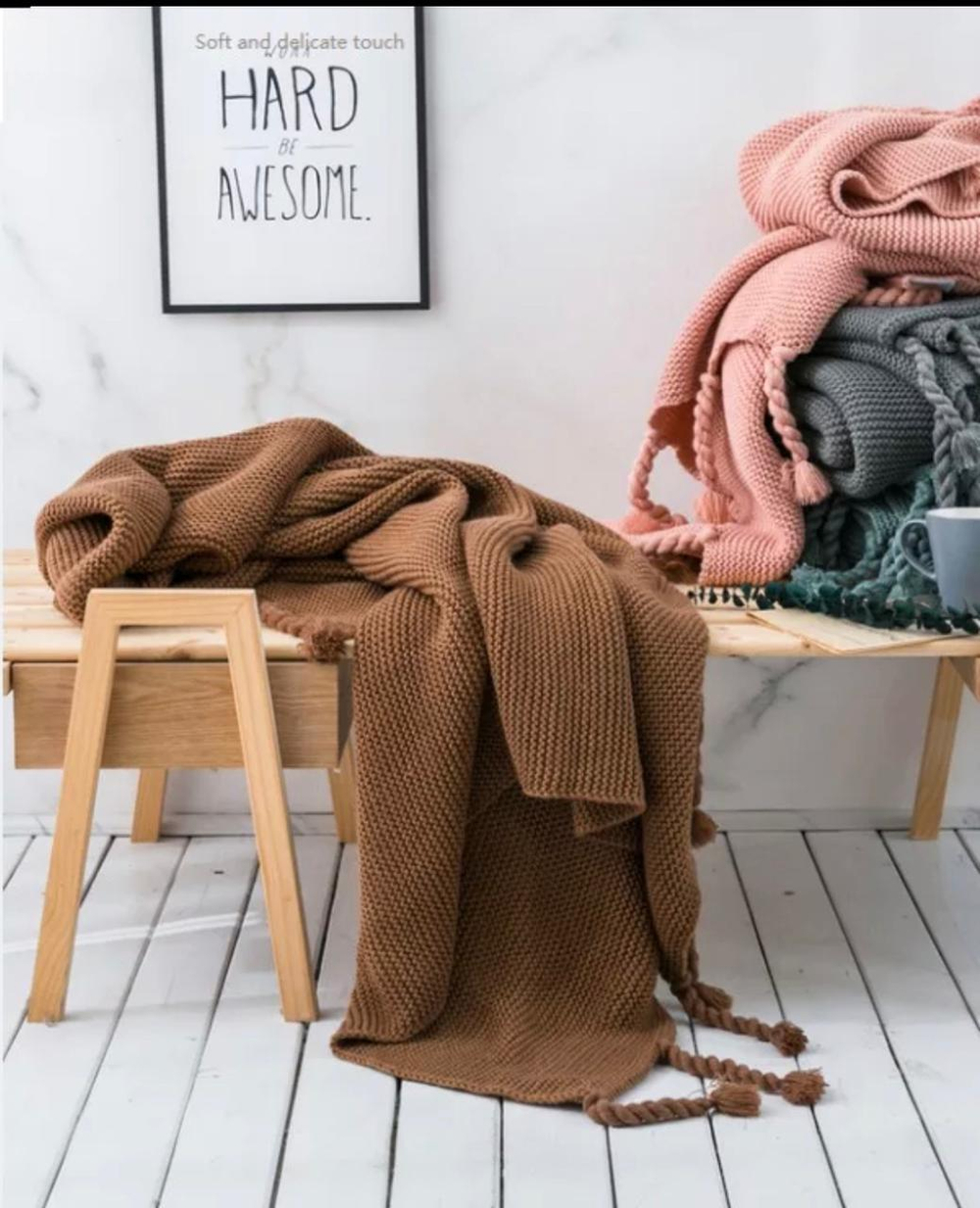 Плед вязаный ZEPHYR HOME коричневый