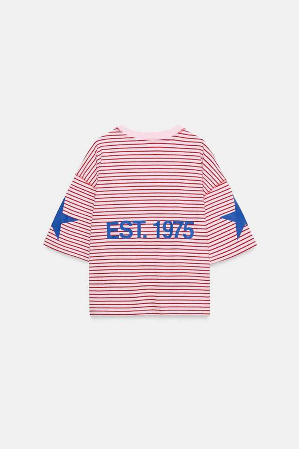 ZARA ФУТБОЛКА ОВЕРСАЙЗ В ПОЛОСКУ С НАДПИСЬЮ, РОЗОВЫЙ