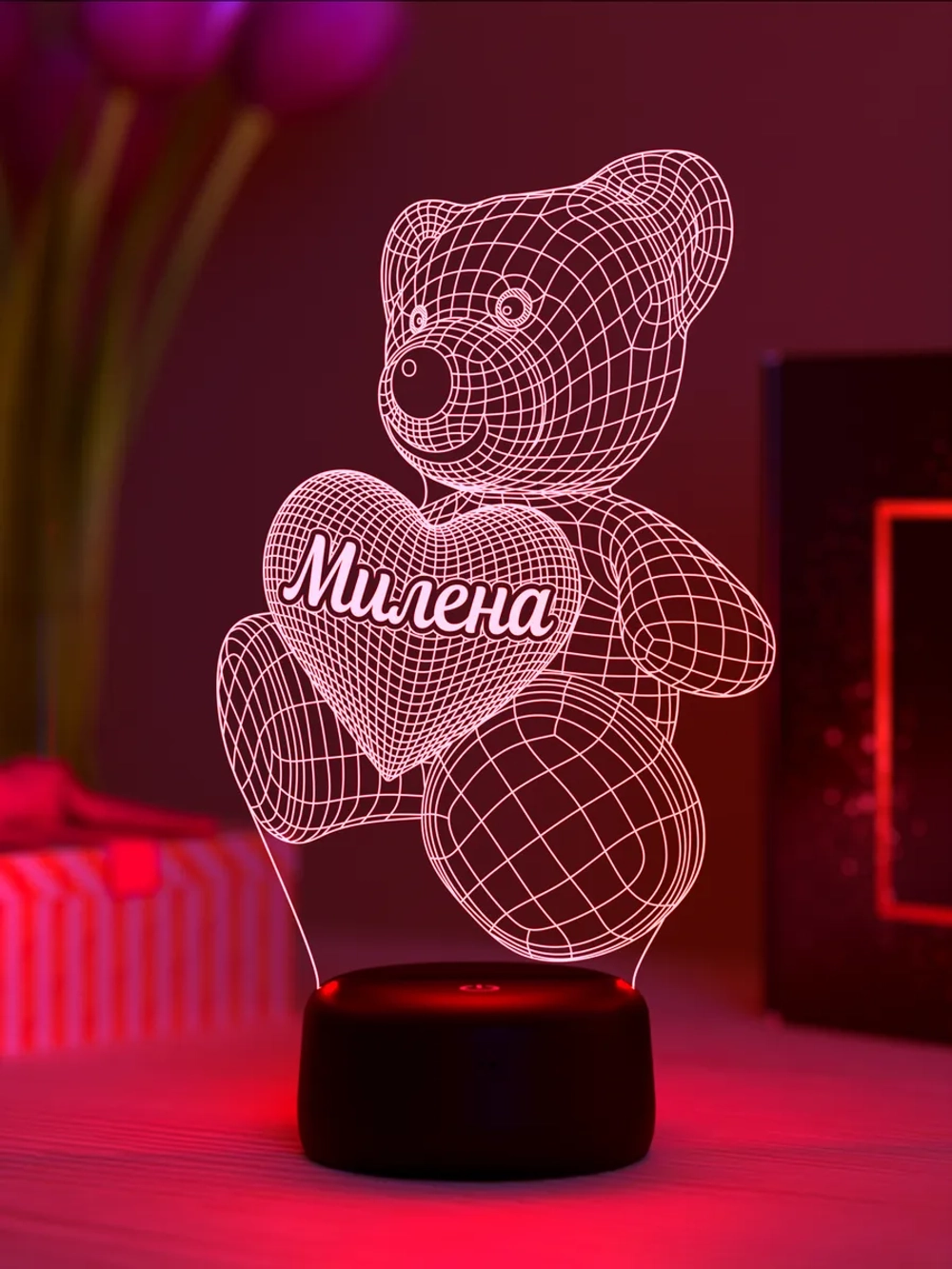 Ночник "Мишка именной Милена" - подарок девушке, девочке