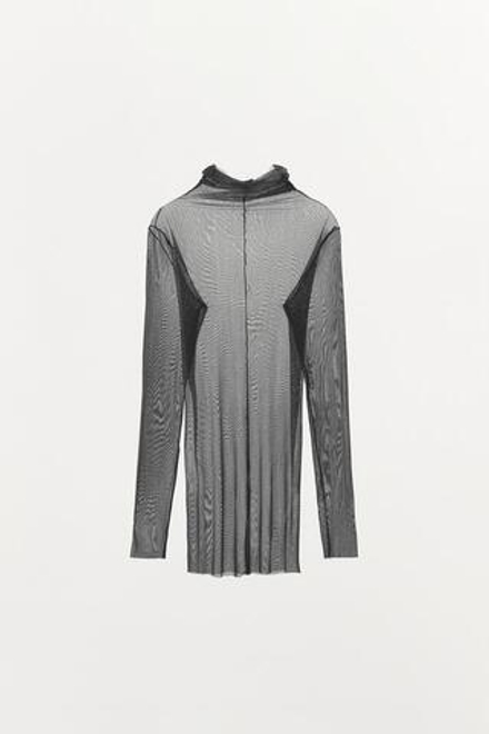 ZARA ТОП С ВОРОТНИКОМ-СТОЙКОЙ И 100% ШЕЛКОМ, СЕРЫЙ