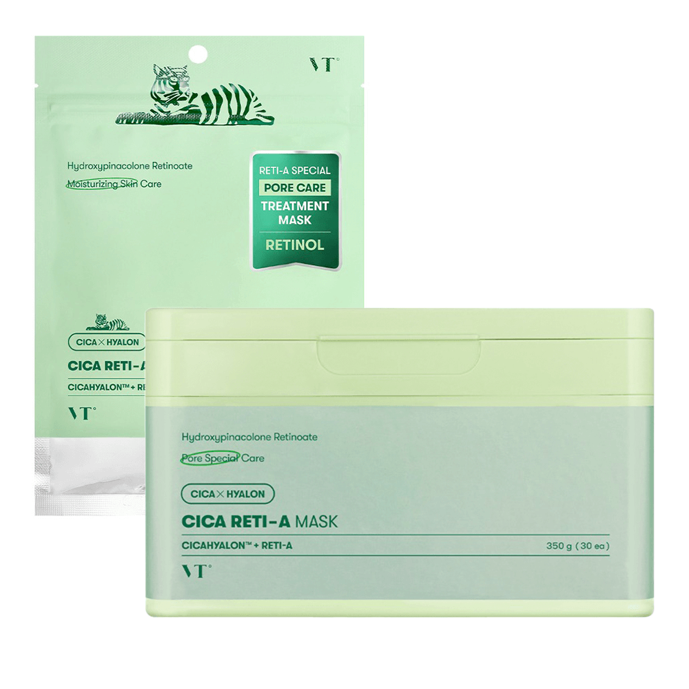 Набор масок антивозрастных и для сужения пор с ретинолом VT Cosmetics Cica Reti-A Mask 30 шт., 7шт