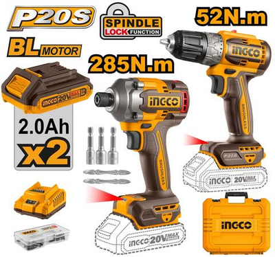 Набор 20В BL винтоверт 285Нм и шуруповерт 52Нм SUPER INGCO CKLI20272 INDUSTRIAL