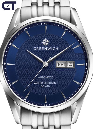 Greenwich GW 074.10.36 часы наручные мужские — автоматическая механика с синим циферблатом гильоше