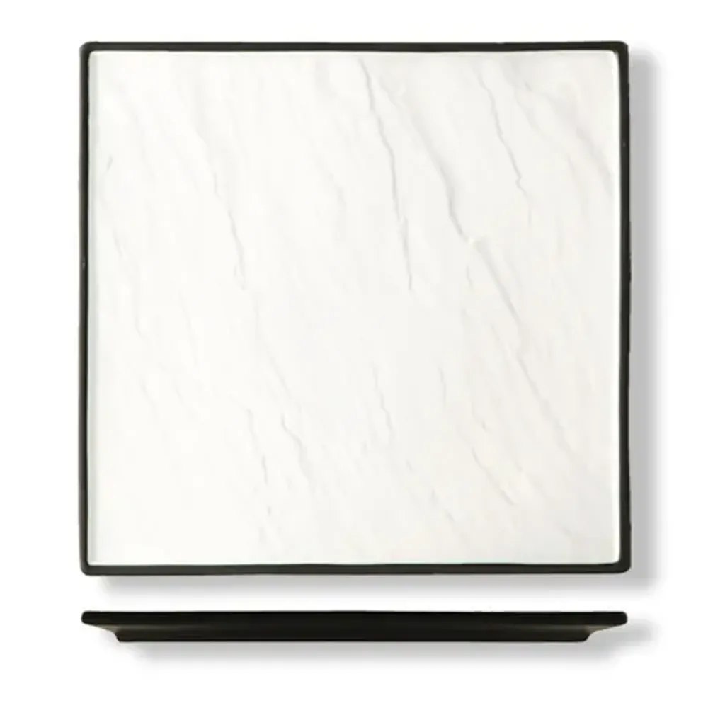 Блюдо квадратное 25*25 см h1,5 см Relief белое с черным бортом фарфор P.L. Proff Cuisine [3]