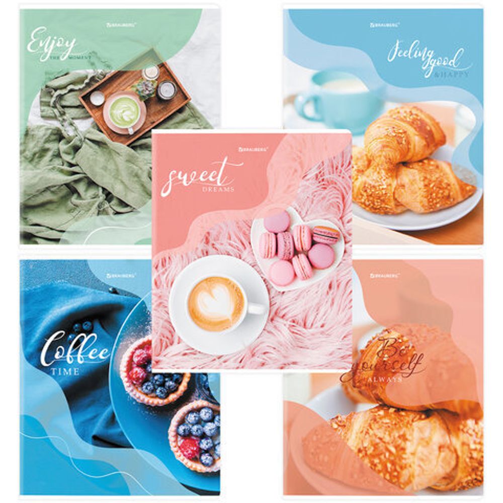 Тетрадь А5, 48 л., BRAUBERG, скоба, клетка, матовая ламинация, выборочный лак, "Sweets", 404373, 5шт