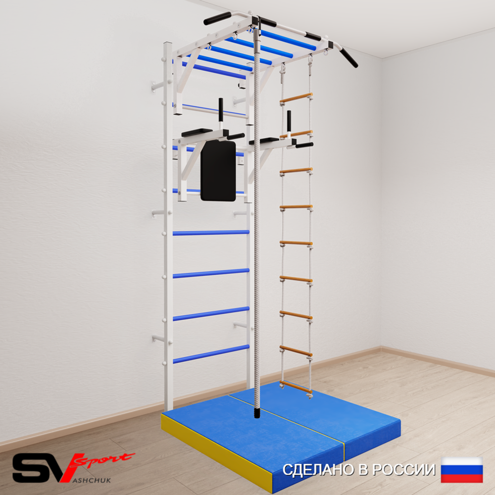 Шведская стенка Sv Sport усиленная 6454 (Турник рукоход/Брусья/Канат/Лестница/Мат 1м)