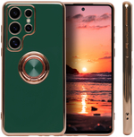 Стильный глянцевый чехол для SAMSUNG GALAXY S24 ULTRA с кольцом-подставкой и бархатной подкладкой