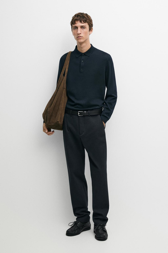 Massimo Dutti Зауженные брюки из смесового хлопка, темно-синий