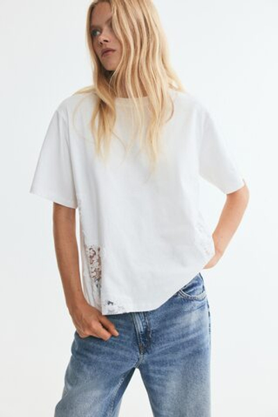 Хлопковая футболка с кружевными вставками - H&M