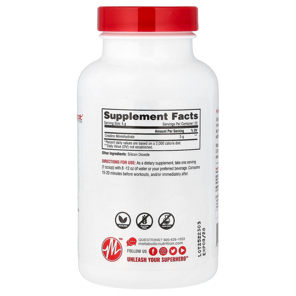 Metabolic Nutrition, Креатин, без добавок, 100 г (3,52 унции)