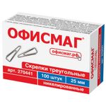Скрепки ОФИСМАГ, 25 мм, никелированные, треугольные, 100 шт., в картонной коробке, 270441